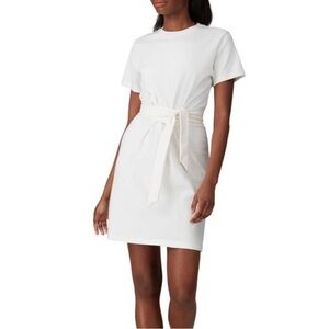 vince Crew Neck T-Shirt Dress Short Sleeve Tie-Waist Size S White